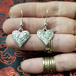 Silver Heart Earrings With Designs